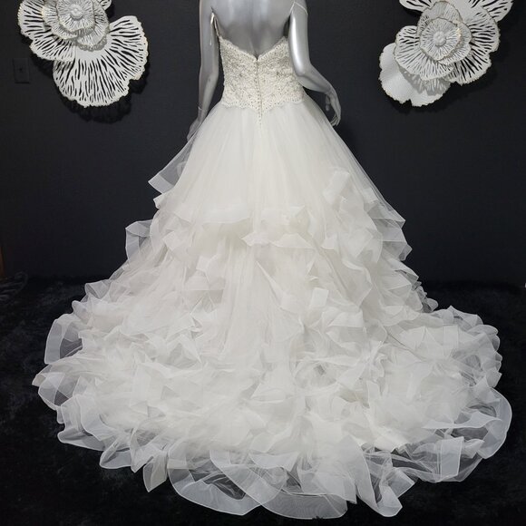 NWT~$2250~MORILEE~6/8~IVORY EMBELLISHED STRAPLESS FIT & FLARE WEDDING DRESS - Picture 12 of 16